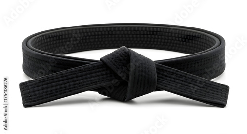 Tied black belt for martial arts isolated on white