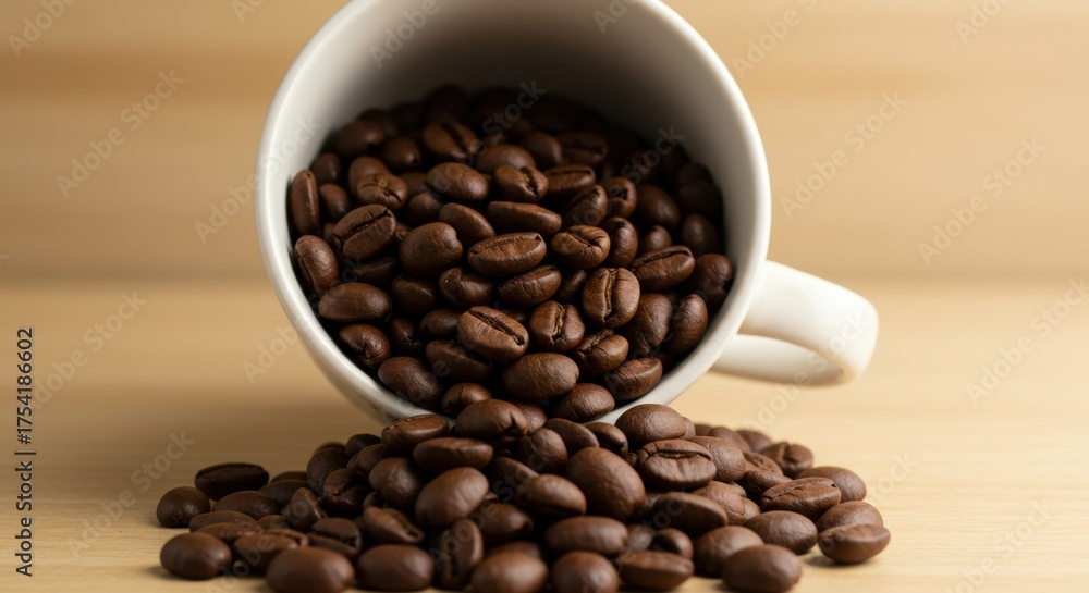 Fototapeta premium Coffee Beans in White Mug