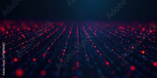 Threat Detection Visualizing the identification of potential cyber threats and anomalies. An abstract, dark blue digital grid with intricate connections. Scattered across the grid are small, pulsating