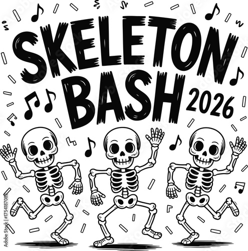 Spooky skeleton bash 2026 party invitation design for Halloween events