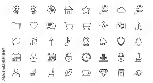 Universal line icon set for web and mobile. Thin outline icons for business, multimedia, user interface design. Vector symbols collection. Editable stroke pictogram pack.