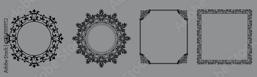 Set of decorative frames Elegant vector element for design in Eastern style, place for text. Floral black and gray borders. Lace illustration for invitations and greeting cards