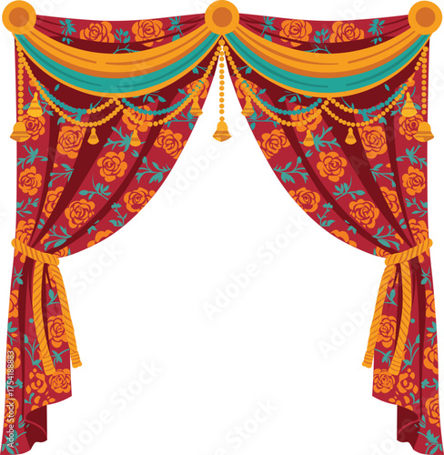 Elegant Floral-Patterned Wedding Curtain with Tassels
