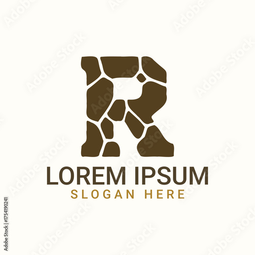 Stone Rock Letter R Cracked Monogram Logo

