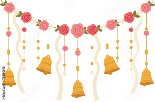  Pink Floral and  wadding Bell Garland