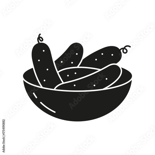 Plate with cucumbers silhouette icon. Vector isolated element on white background