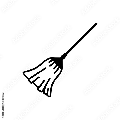 Outline cleaning mop tool bucket line art icon
