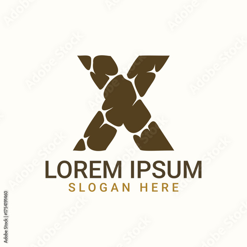 Stone Rock Letter X Cracked Monogram Logo

