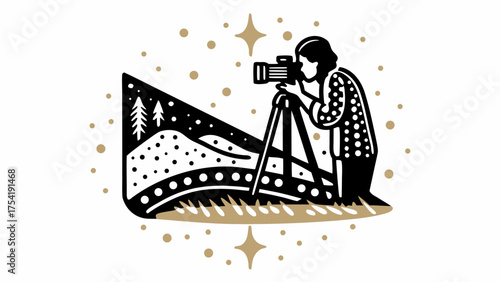 Iconic filmmaker capturing stunning winter scene, perfect for documentary or travel blog header design