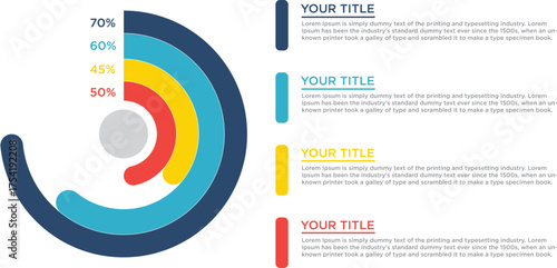 Infographic template with a radial bar chart and text placeholders for business presentations.