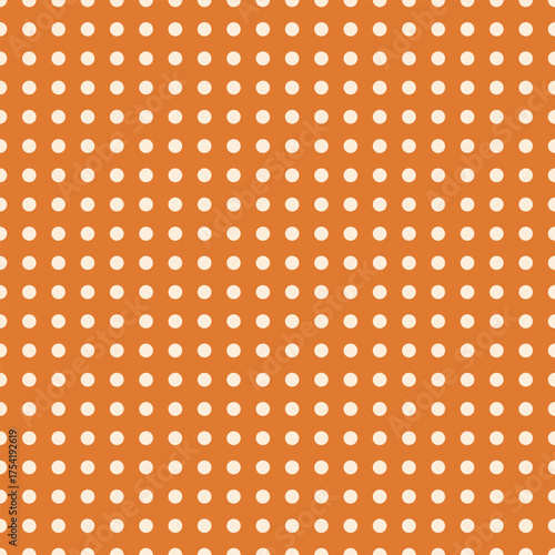 Vector grid pattern with cream dots on a mustard orange background. Ideal for textile prints, surface design, and modern visual projects.