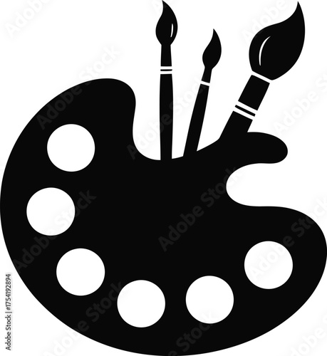 Artistic palette and paint brushes silhouette for creative projects