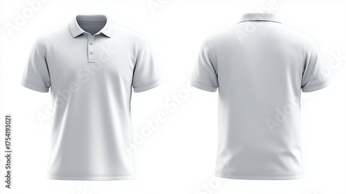 White short sleeve polo shirt isolated on white background. Classic clothing model.