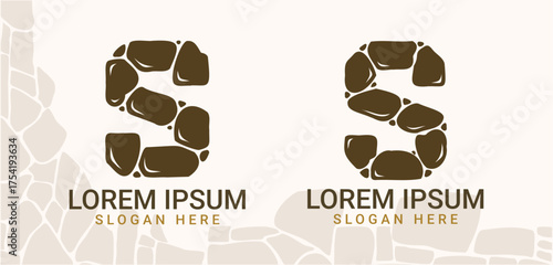 Cracked Letter S Logo Set Rugged Rock Font and Earthy Icons

