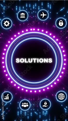Digital Solutions Network with Icons and Neon Glow technology cyber