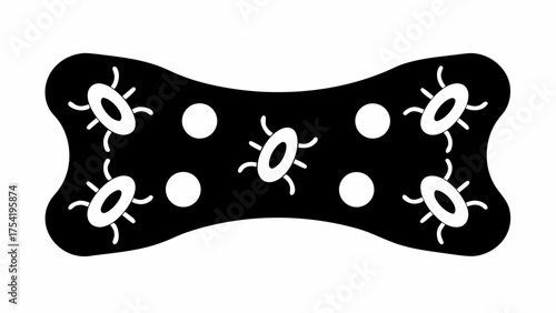 Playful pet treat design with fun microbe accents on a bone-shaped snack, great for pet product packaging