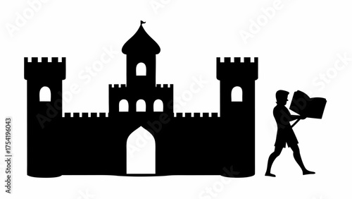Enchanting castle silhouette with a boy engrossed in reading a book, creating a whimsical fantasy scene
