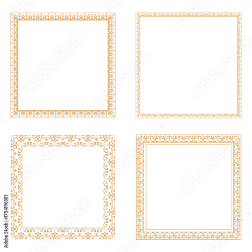 Set of decorative frames Elegant vector element for design in Eastern style, place for text. Floral golden and white borders. Lace illustration for invitations and greeting cards