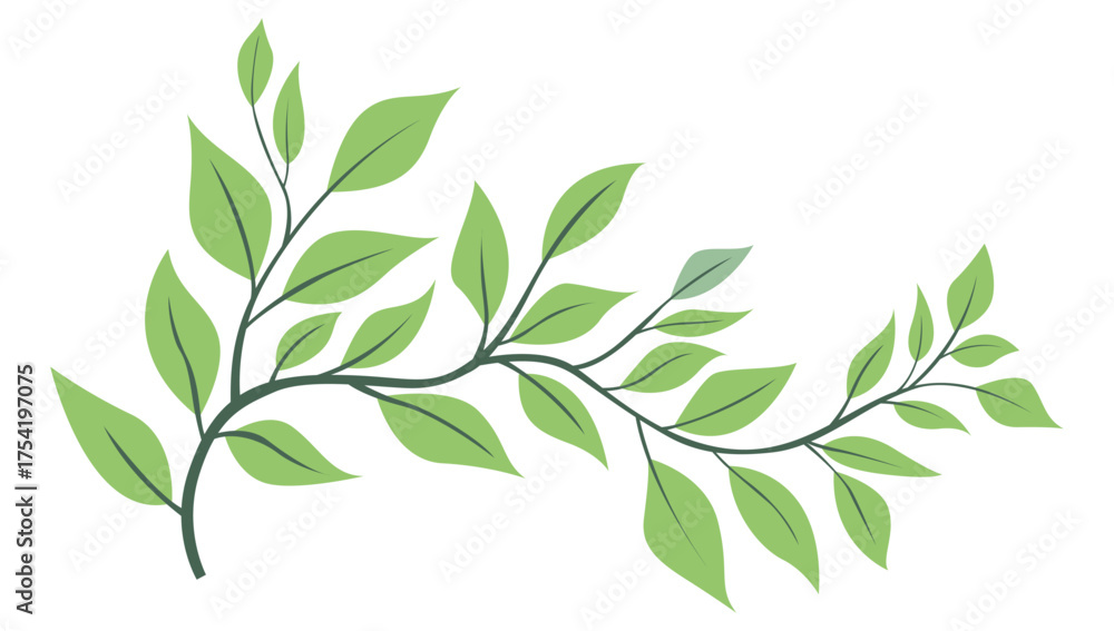 Fototapeta premium Fresh green leafy branch illustration isolated on white background for natural botanical decoration and eco friendly design projects