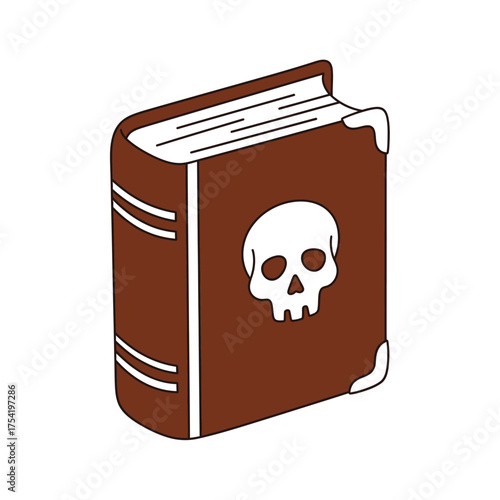 Mysterious Old Book with Skull Symbol, Fantasy Grimoire, Spell Book, Occult Magic