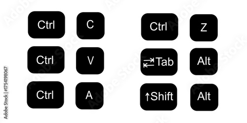 Keyboard shortcut keys PNG illustration Ctrl C Ctrl V Ctrl A Ctrl Z, computer button clipart with transparent background