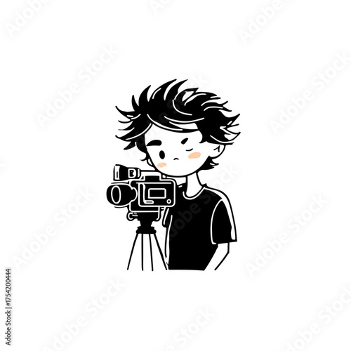 Movie Director. Movie Director simple black and white line art vector logo