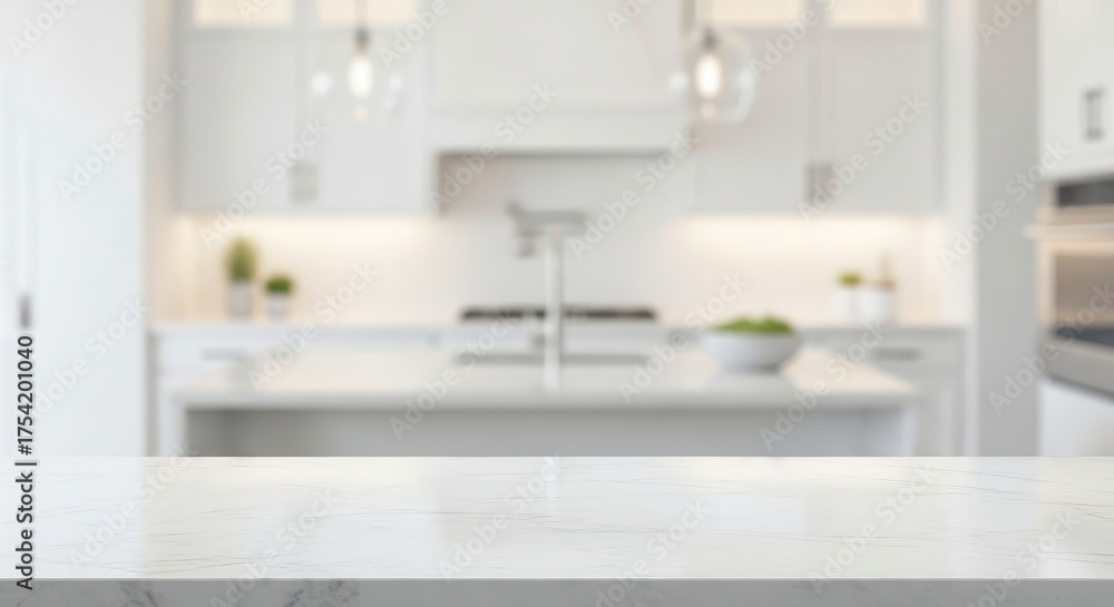 Fototapeta premium Modern white kitchen with marble countertop.