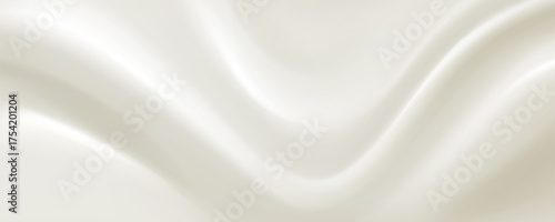 Creamy silk fabric with milk white surface and soft folds for luxury textile background. Smooth satin material with gentle waves or elegant drapery. Pure bridal cloth design. Milky food or yogurt bg.