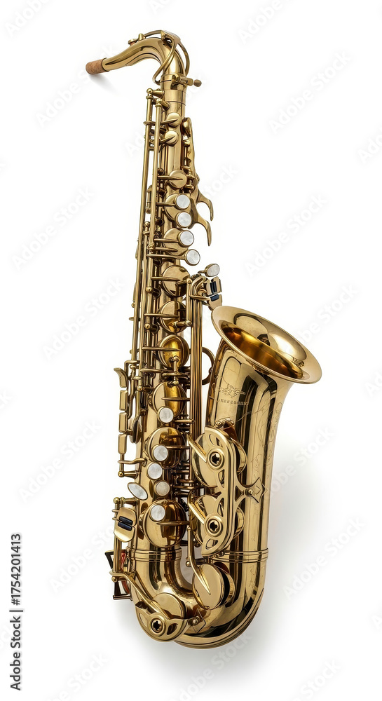 Naklejka premium Shiny brass saxophone on white background.