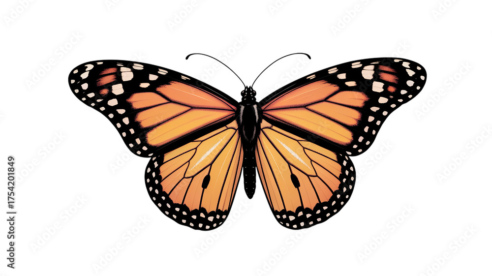 Fototapeta premium Monarch butterfly vector illustration, isolated on transparent background