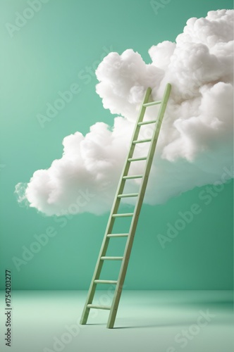 wooden ladder to the clouds on green background