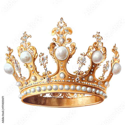 Watercolor Royal Gold Crown with Pearls Clipart
