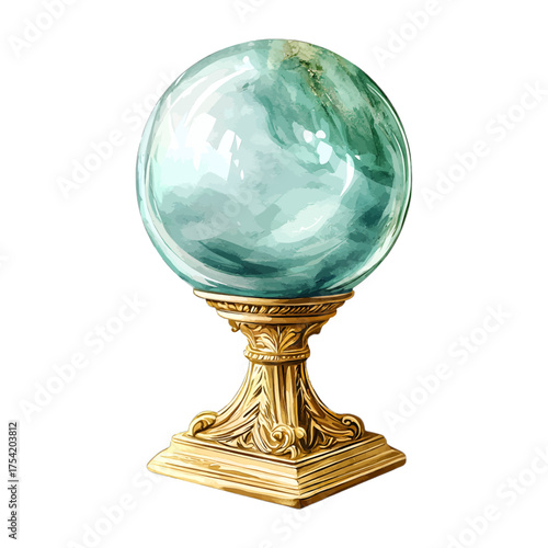 Watercolor Crystal Ball on a Stand Clipart