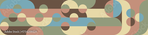 A seamless, colorful geometric pattern in the retro style of the 60s and 70s, featuring circles and squares in coffee and blue. An abstract texture in a trendy design.	
