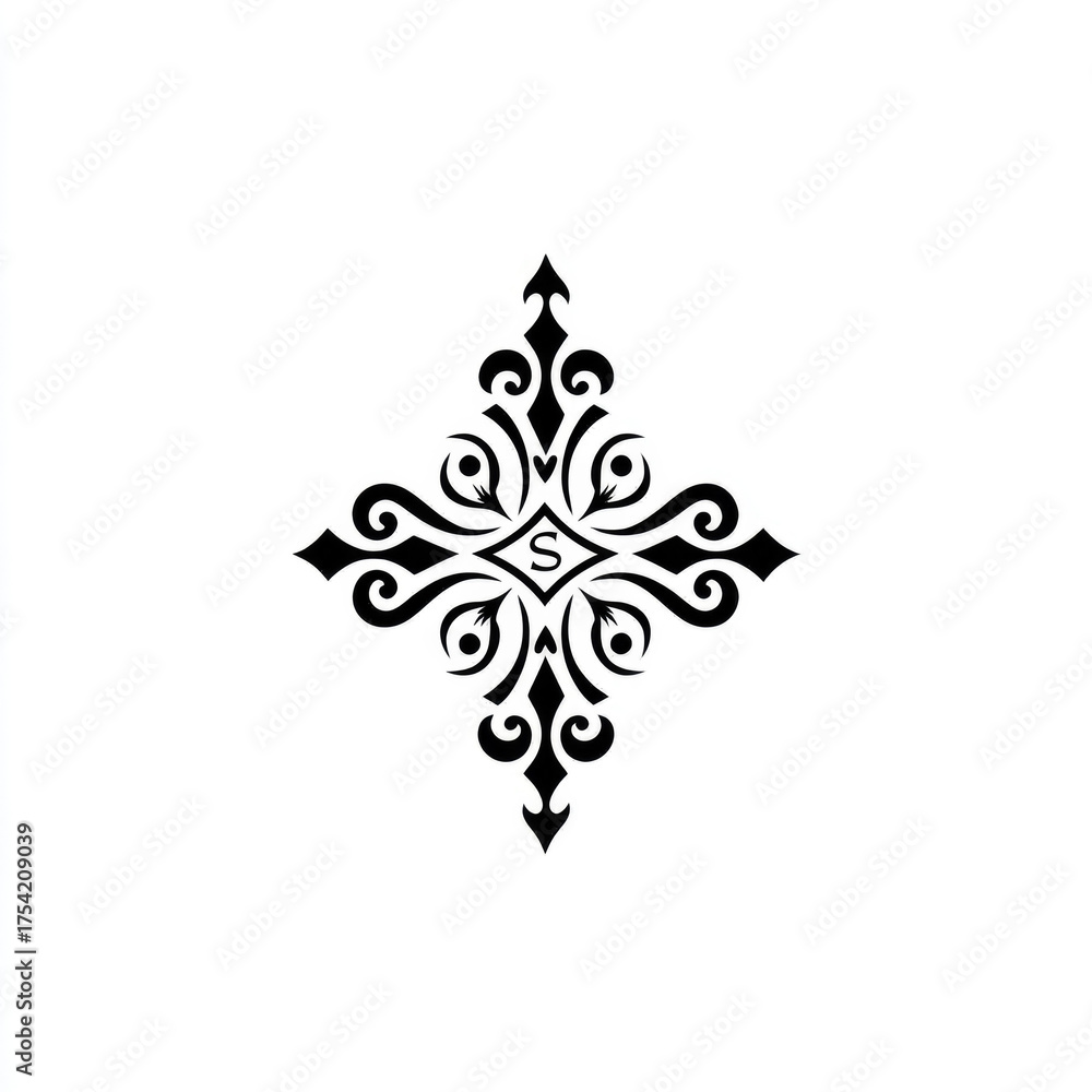 Obraz premium Simple black vector logo of an ornamental, decorative border with simple shapes on a white background, no shadows, and a simple flat design.