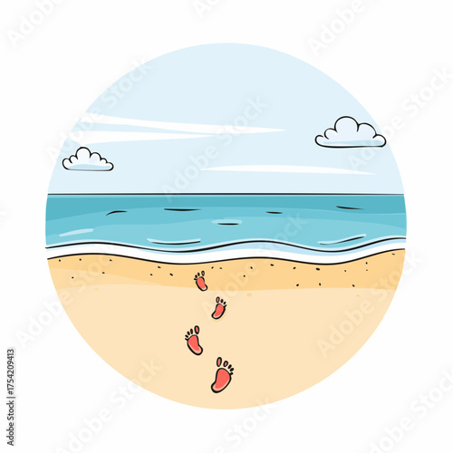 Footprints leading to the Ocean on a sandy Beach during the Daytime