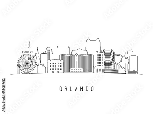 Detailed Orlando skyline vector illustration. Orlando buildings in line art style, perfect for modern designs.