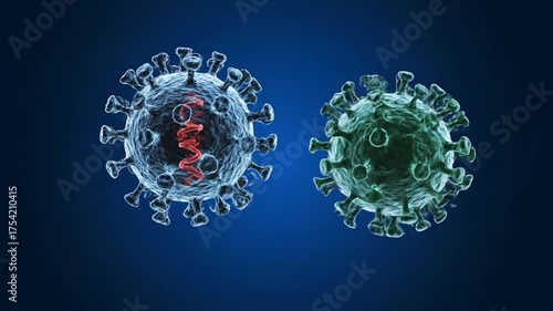 Animated illustration of a virus with dna structure on blue background