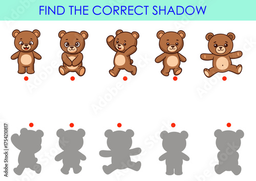 Find the correct shadow with cute teddy bear – fun educational game for kids