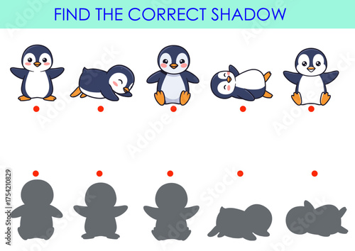 Find the correct shadow with cute penguin – winter educational game for children