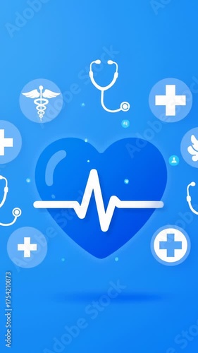 Medical and Healthcare Symbols Animation in Blue Background