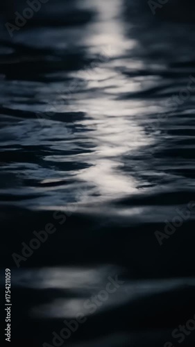 Rippling Dark Water Reflecting Moonlight in a Night Scene
