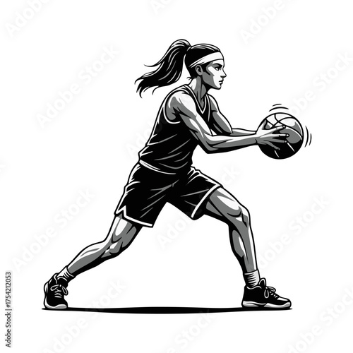Silhouette of female basketball players competing