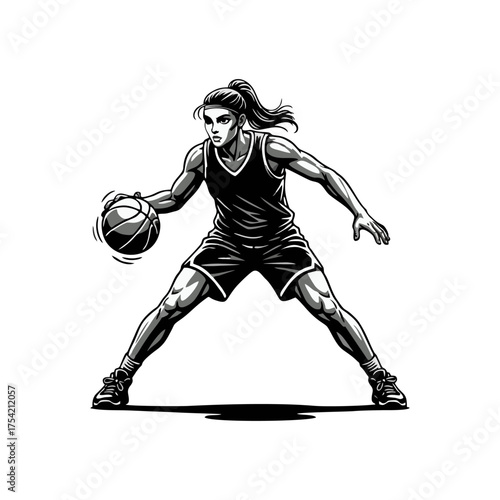Silhouette of female basketball players competing