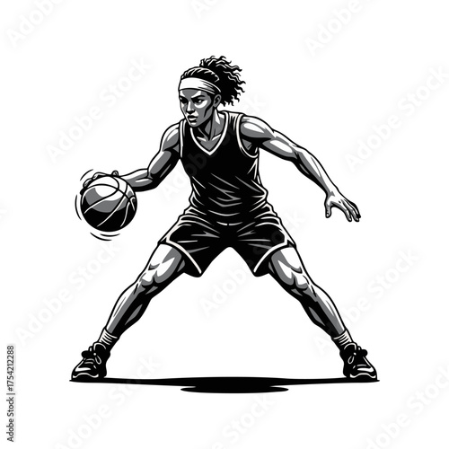 Silhouette of female basketball players competing