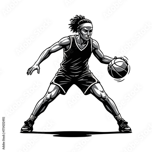Silhouette of female basketball players competing