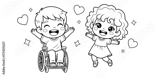 Simple Playground Coloring Page with Happy Children Line Art