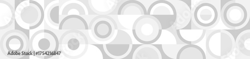 White trendy seamless background of circles and squares in modern Scandinavian style. Cover of gray geometric shapes in retro texture for wallpaper or packaging.