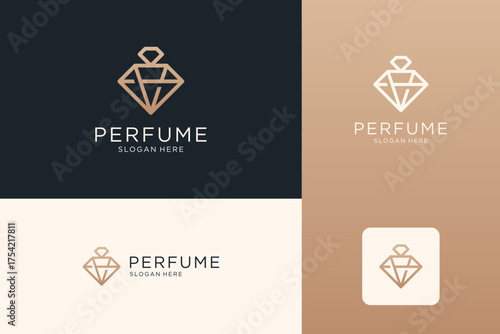 Minimalist elegant perfume logo design. Luxury diamond line logo template.