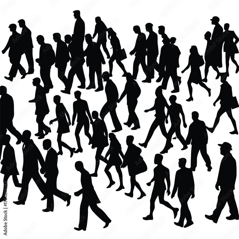 Obraz premium Silhouette of a diverse crowd of people walking together
